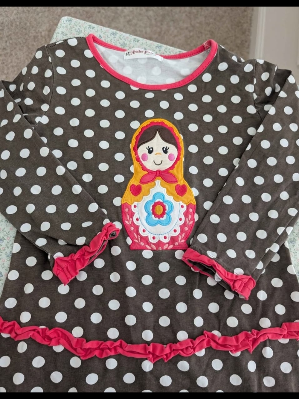 6X Embroidered Nesting Doll Polkadot Tunic Long Sleeve Top